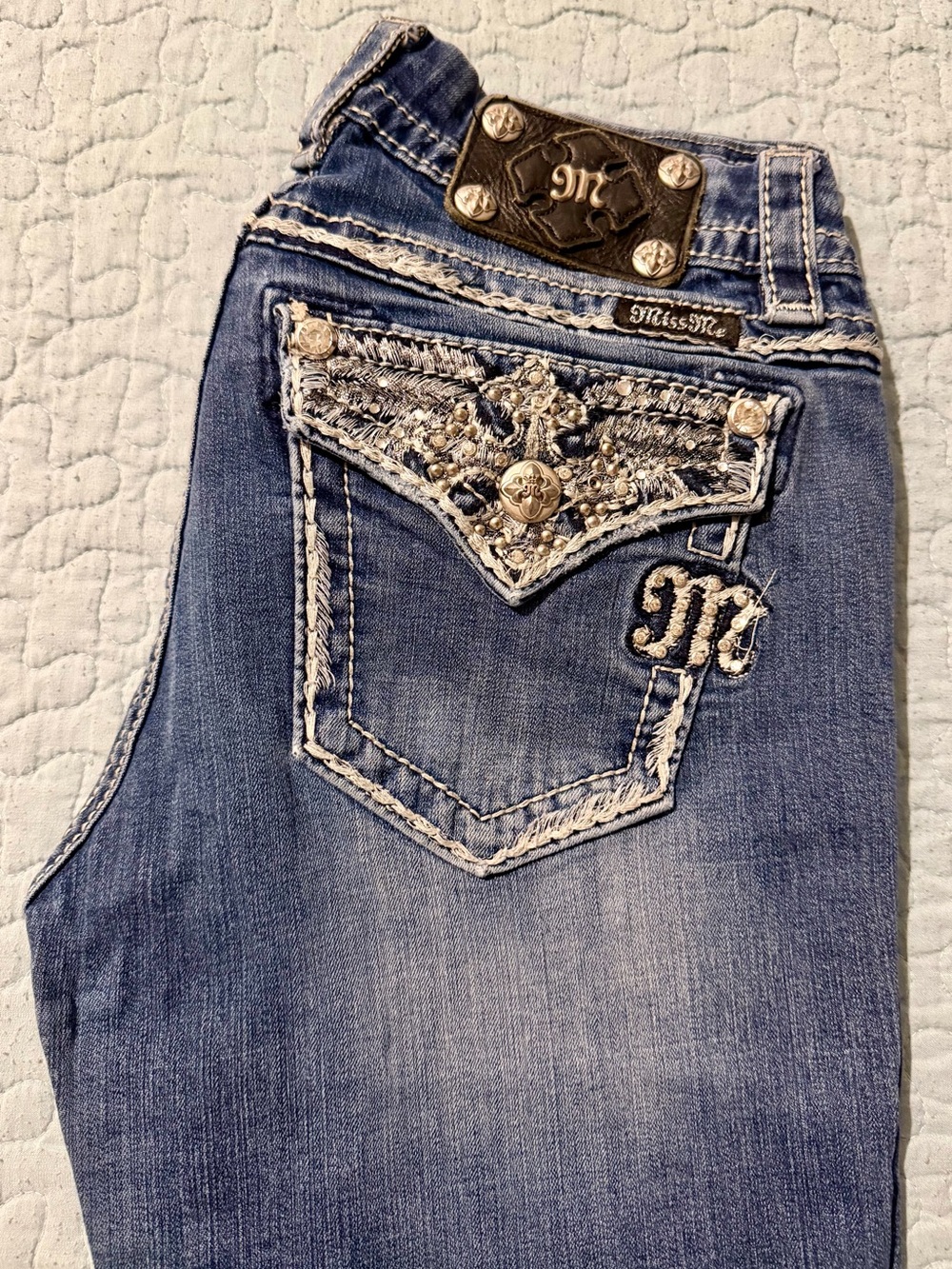 Miss Me Women's Embellished Light Blue Boot Cut Jeans